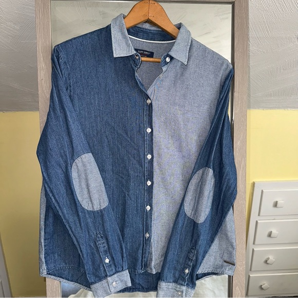 Saint James Split Denim Button Down Shirt Made In France Size 8 Collared Y2K - Picture 2 of 13